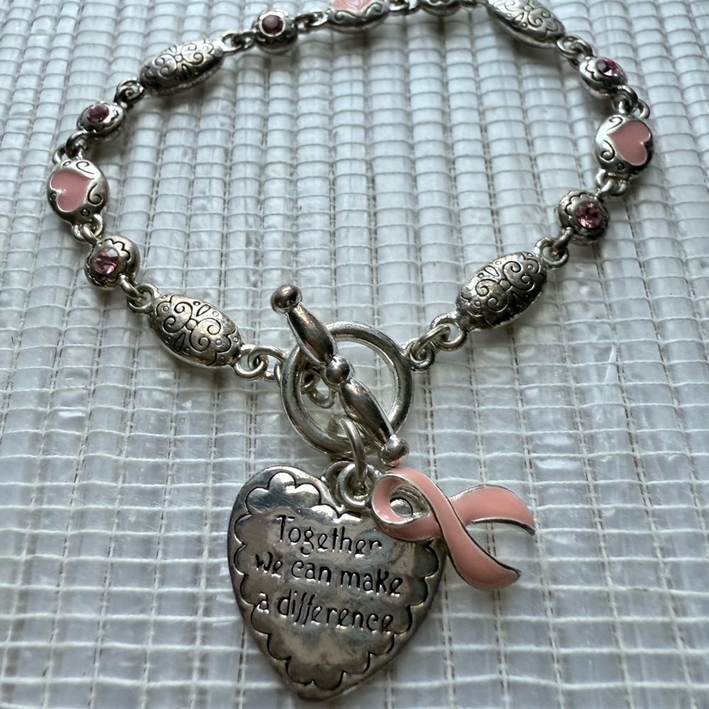 Breast Cancer Awareness Pink Ribbon Heart Bracelet 💕🎀